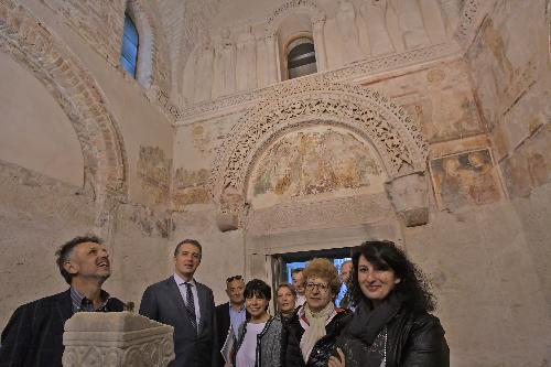 L'assessore regionale alla Cultura Tiziana Gibelli nella terza tappa - Cividale - del tour nei siti Unesco del Friuli Venezia Giuliacon il sindaco consigliere Tosolini, sindaco Stefano Balloch, la vicesindaco Daniela Bernardi, la direttrice del Museo Archeologico Angela Borzacconi e la direttrice del Museo Cristiano e Tesoro del Duomo, Elisa Morandini.